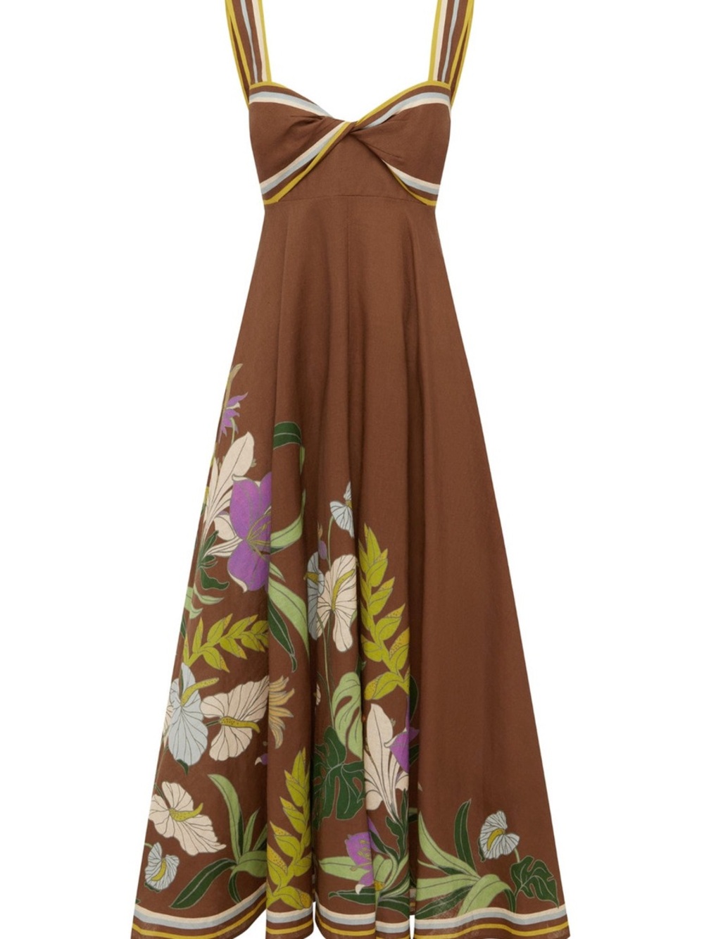 Alemais Brown Floral Backless Maxi Dress with Striped Straps